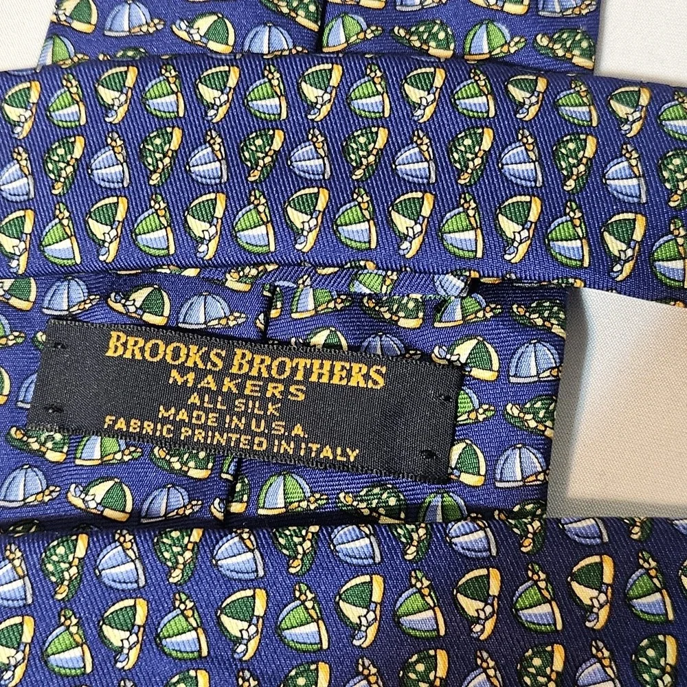 Brooks Brothers Makers Blue Green Cap 3.5'' Necktie Neck Tie Silk Handmade Hat‎